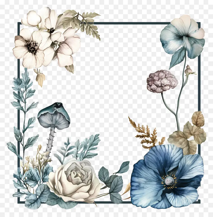 Marco Rectangular，Marco Floral PNG