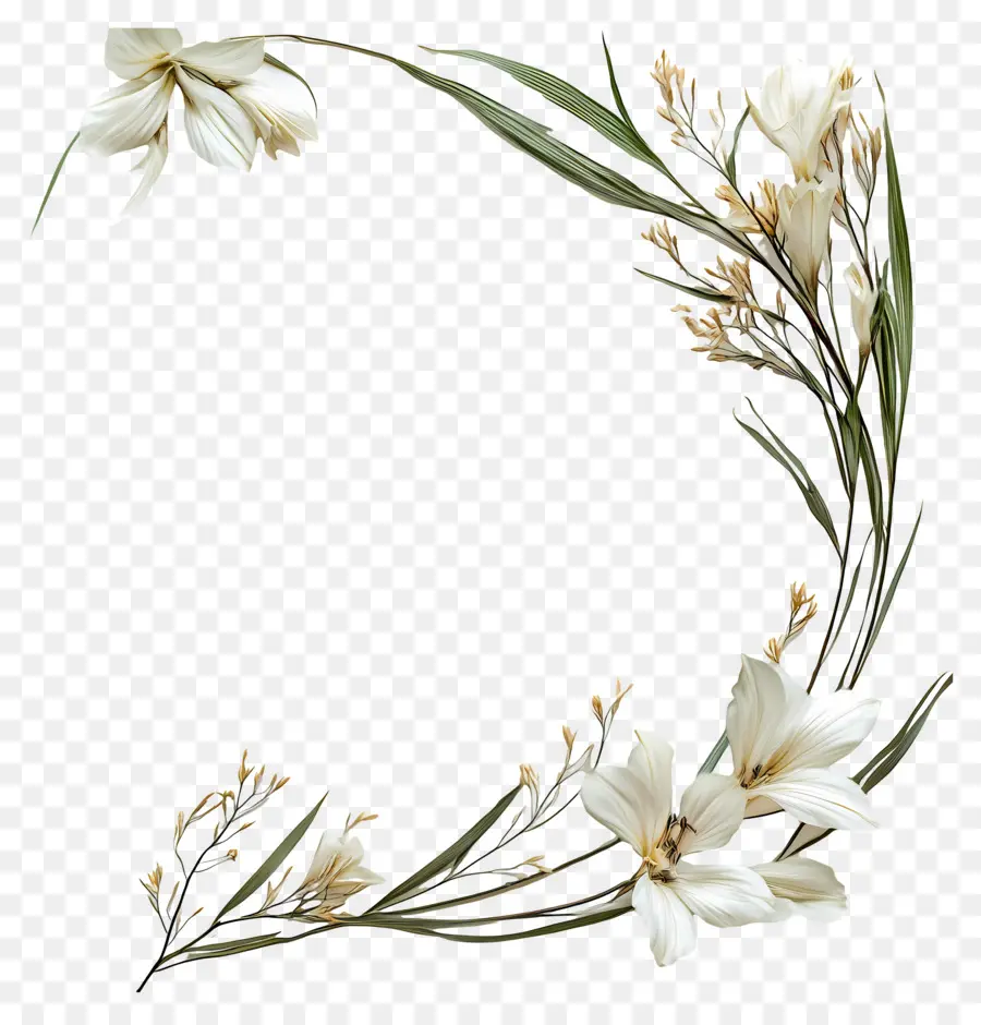 Marco De Flores，Esquina Floral Blanca PNG