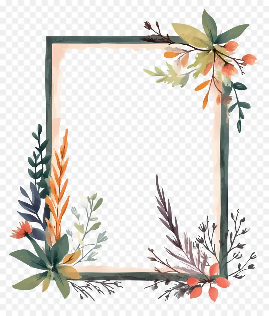 Marco Rectangular，Marco Floral PNG