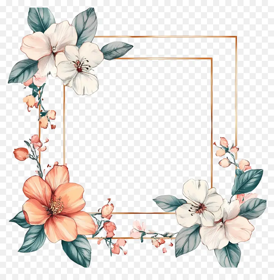 Marco Rectangular，Borde Floral PNG