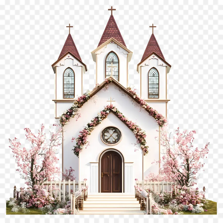 Iglesia De Boda，Iglesia Con Flores Rosas PNG