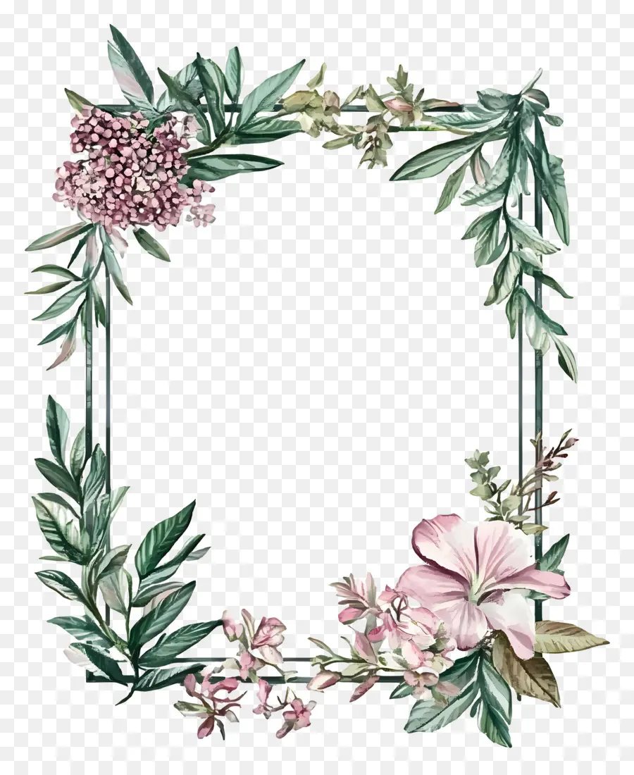 Marco Rectangular，Marco Floral PNG