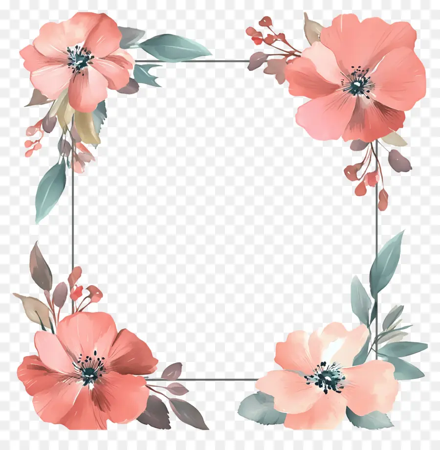 Marco Rectangular，Marco Floral PNG