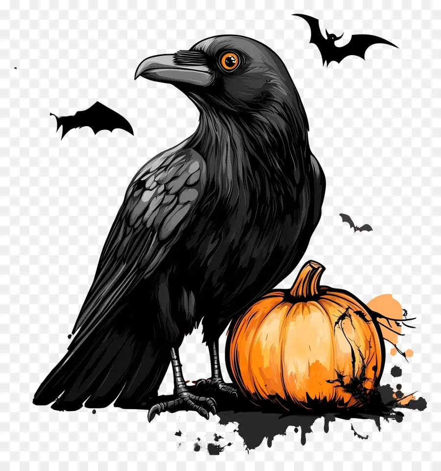 Cuervo De Halloween，Cuervo Con Calabazas PNG