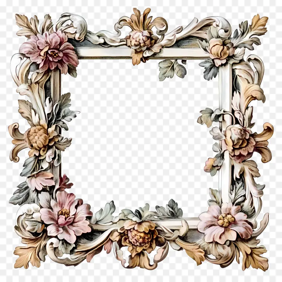 Marco Rectangular，Marco Floral PNG