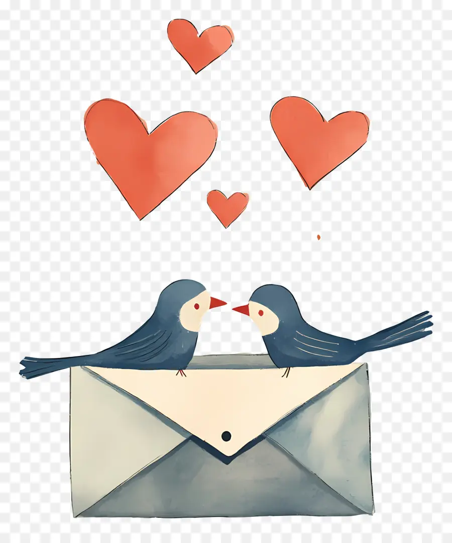 Correo De Amor，Sobre Con Pájaros Y Corazones PNG