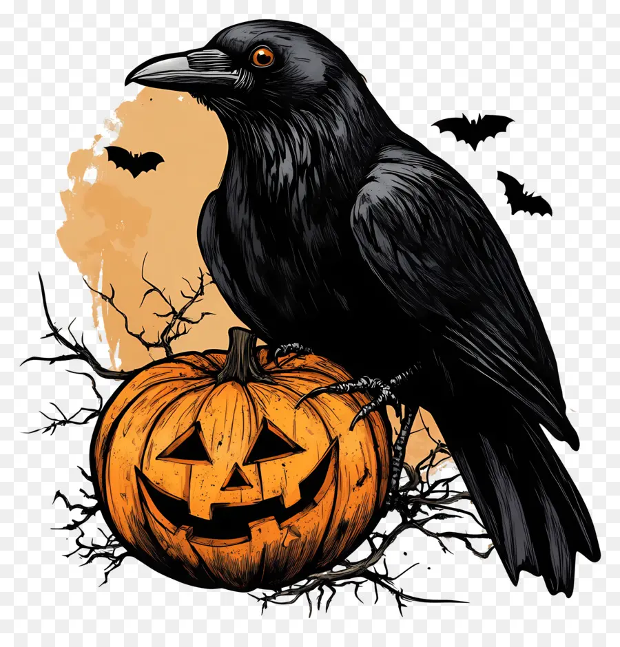 Cuervo De Halloween，Cuervo Con Calabazas PNG