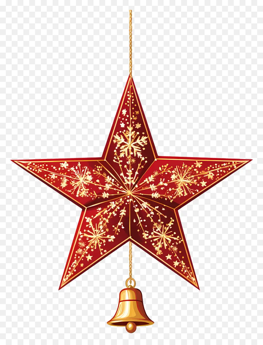 Estrella De Navidad，Estrella Roja Y Campanas PNG