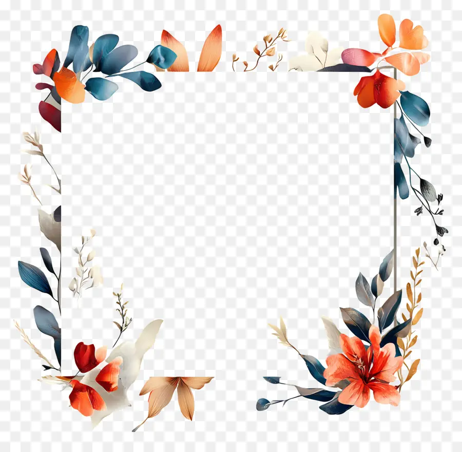 Marco Rectangular，Marco Floral PNG