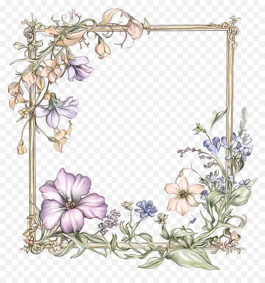 Marco Rectangular，Marco Floral PNG