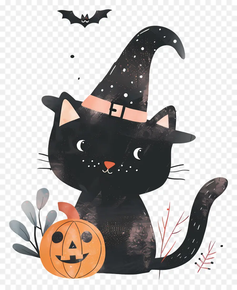 Lindo Gato De Halloween，Gato Negro Con Calabazas PNG