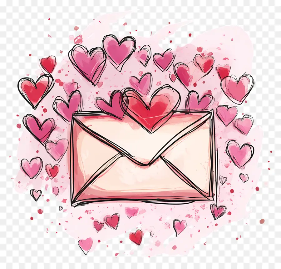 Correo De Amor，Sobre Con Corazones PNG