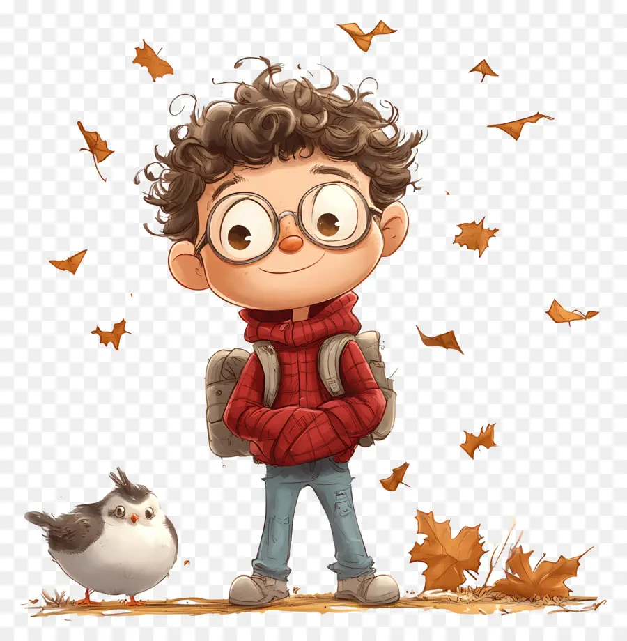 Palabra Noviembre，Niño Con Pájaro Y Hojas PNG