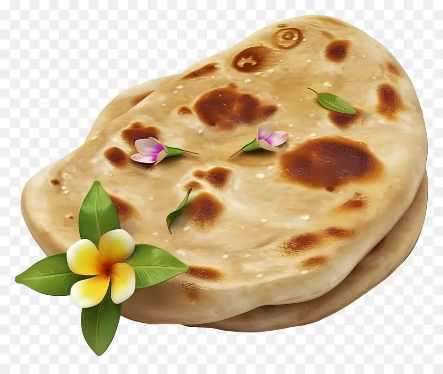 Pan Naan，Pan Plano Con Flores PNG