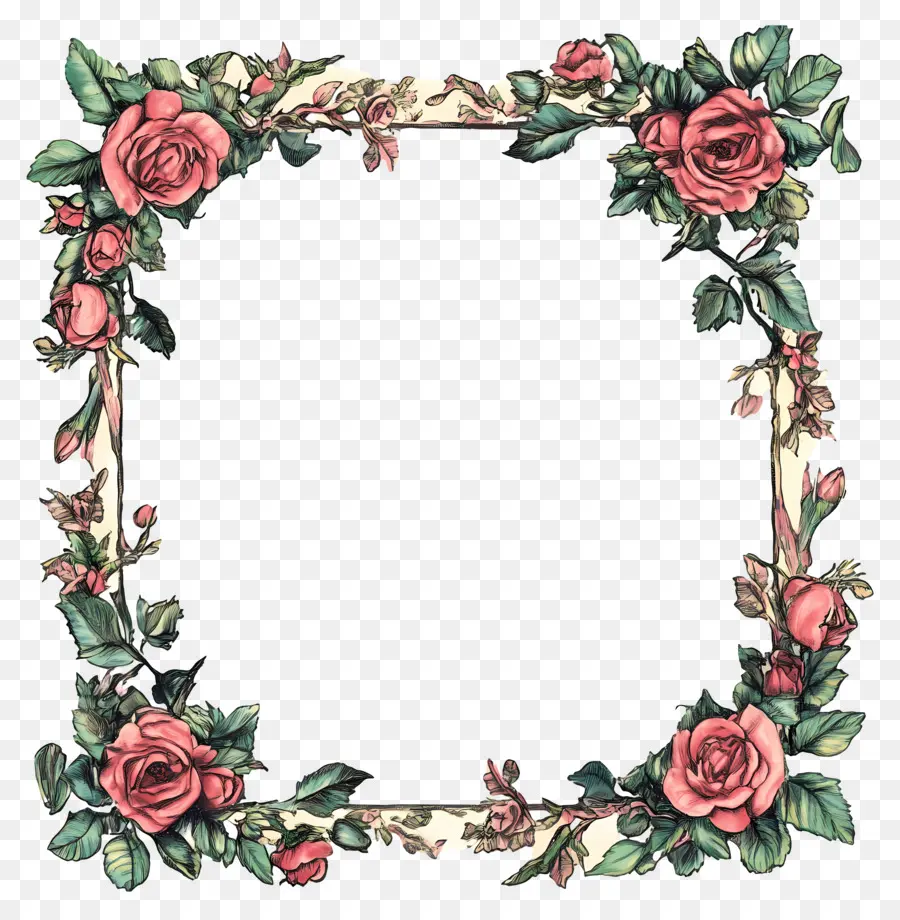 Marco Rectangular，Marco Floral PNG