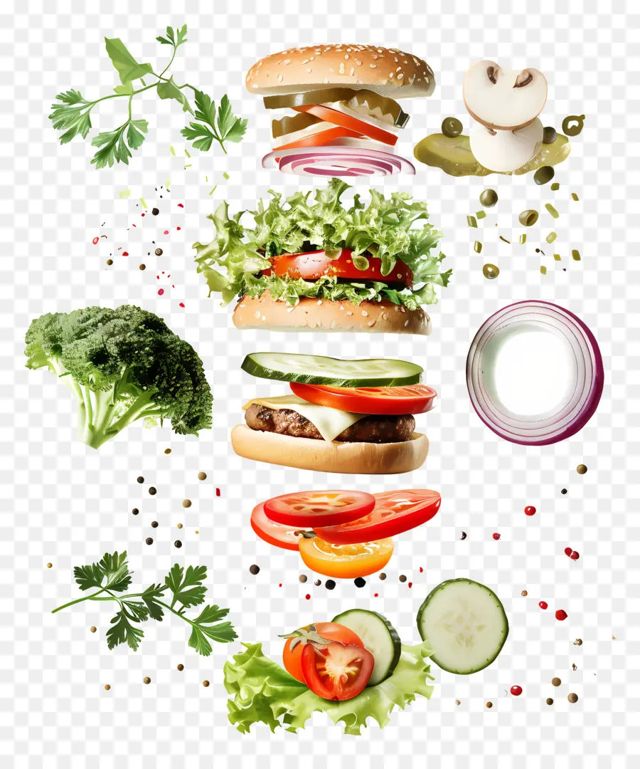 Hamburguesa Flotante，Ingredientes De La Hamburguesa PNG