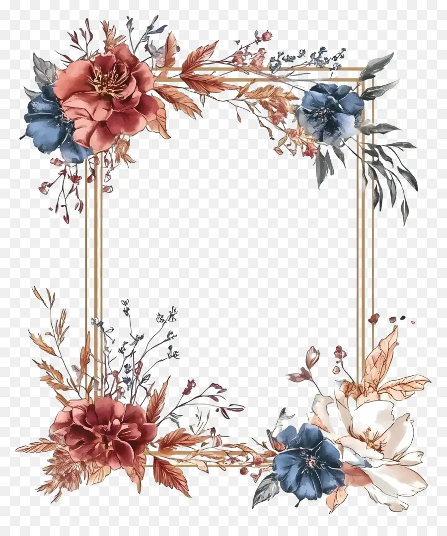 Marco Rectangular，Marco Floral PNG