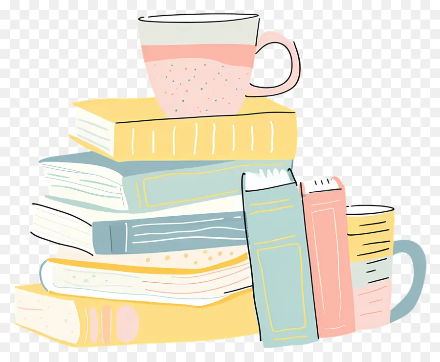 Libro Y Café，Pila De Libros Con Tazas PNG