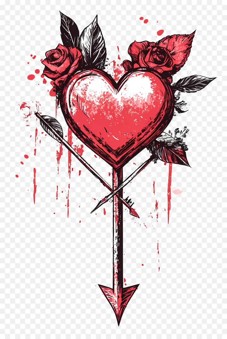 Flecha De Amor，Corazón Con Rosas Y Flecha PNG