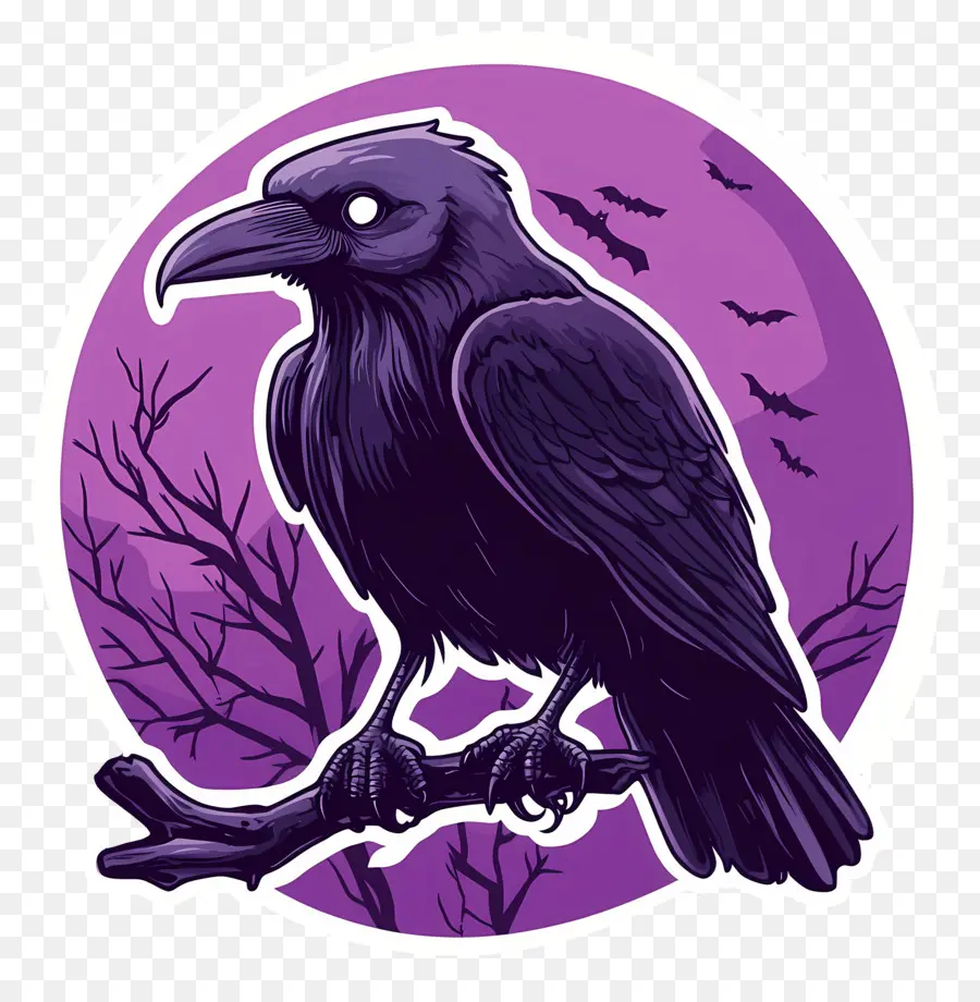 Cuervo De Halloween，Cuervo Con Fondo Morado PNG