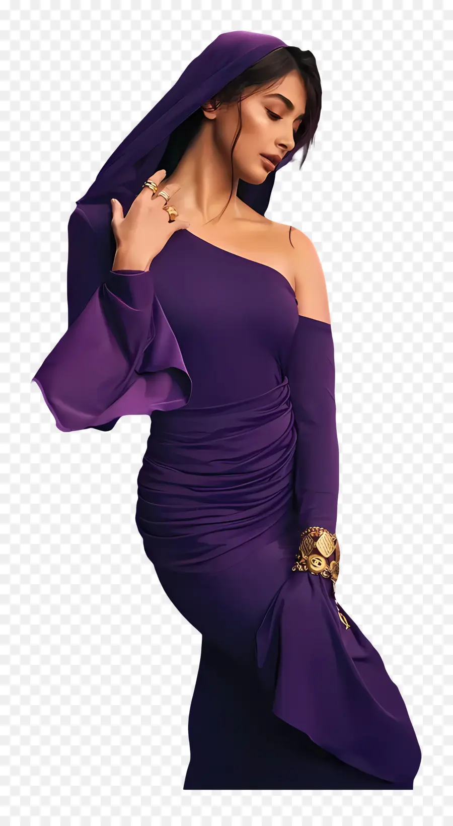 Pooja Hegde，Vestido Morado PNG