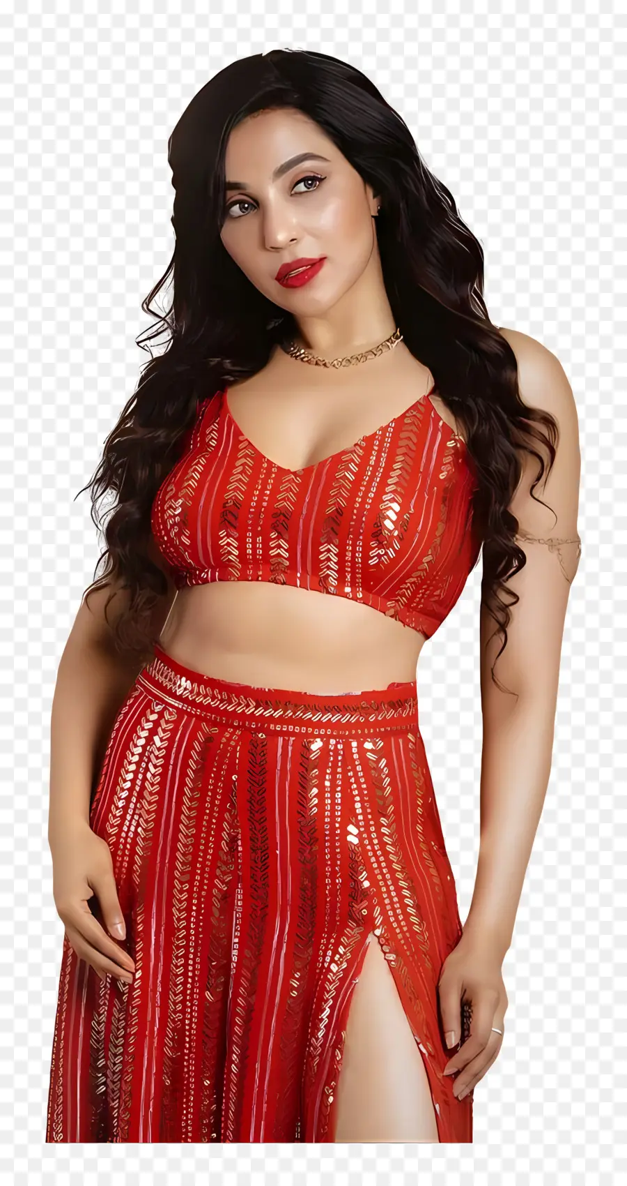 Parvathy Nair，Mujer En Traje Rojo PNG