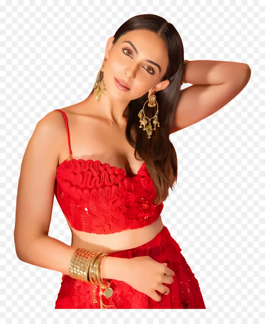 Rakul Preet Singh，Traje Rojo PNG