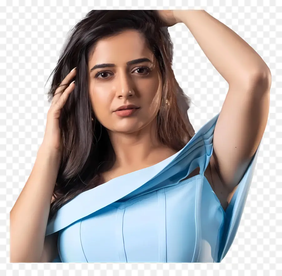 Ashika Ranganath，Mujer En Vestido Azul PNG