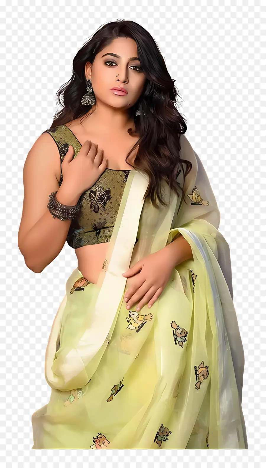 Nishvika Naidu，Mujer En Sari Amarillo PNG