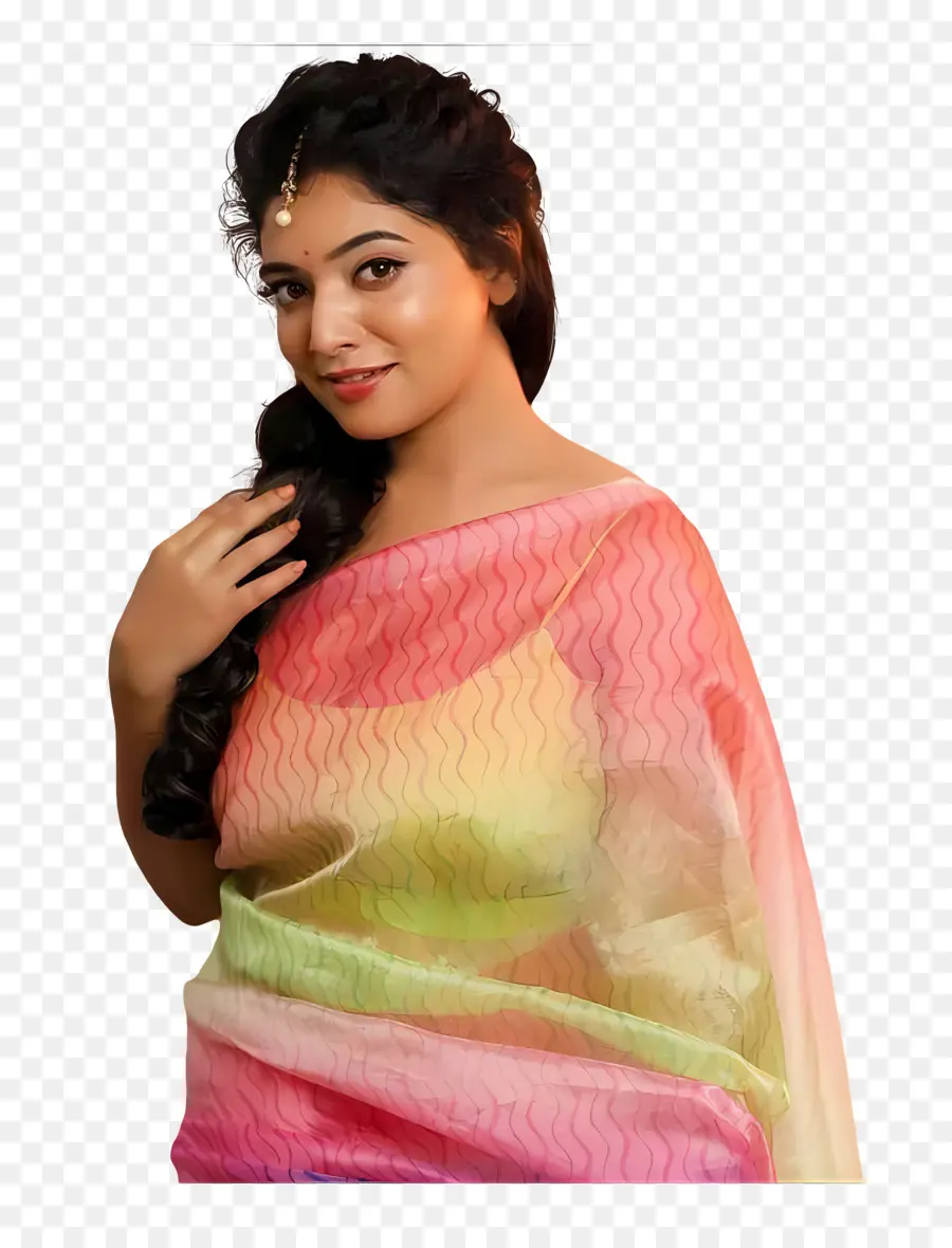 Priyanka Thimmesh，Mujer En Sari Colorido PNG