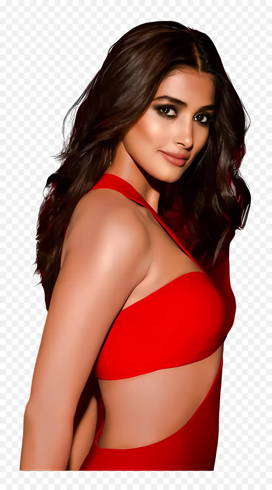 Pooja Hegde，Mujer Con Un Vestido Rojo PNG