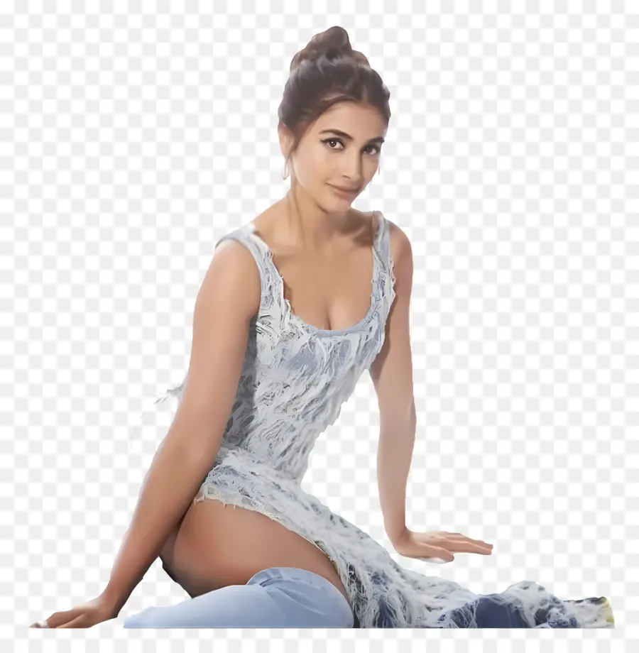 Pooja Hegde，Mujer Con Un Vestido Azul PNG