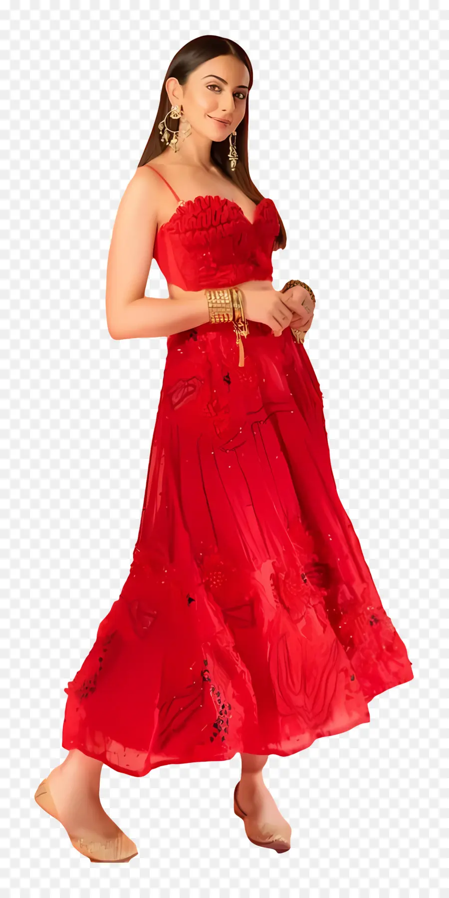 Rakul Preet Singh，Mujer En Vestido Rojo PNG