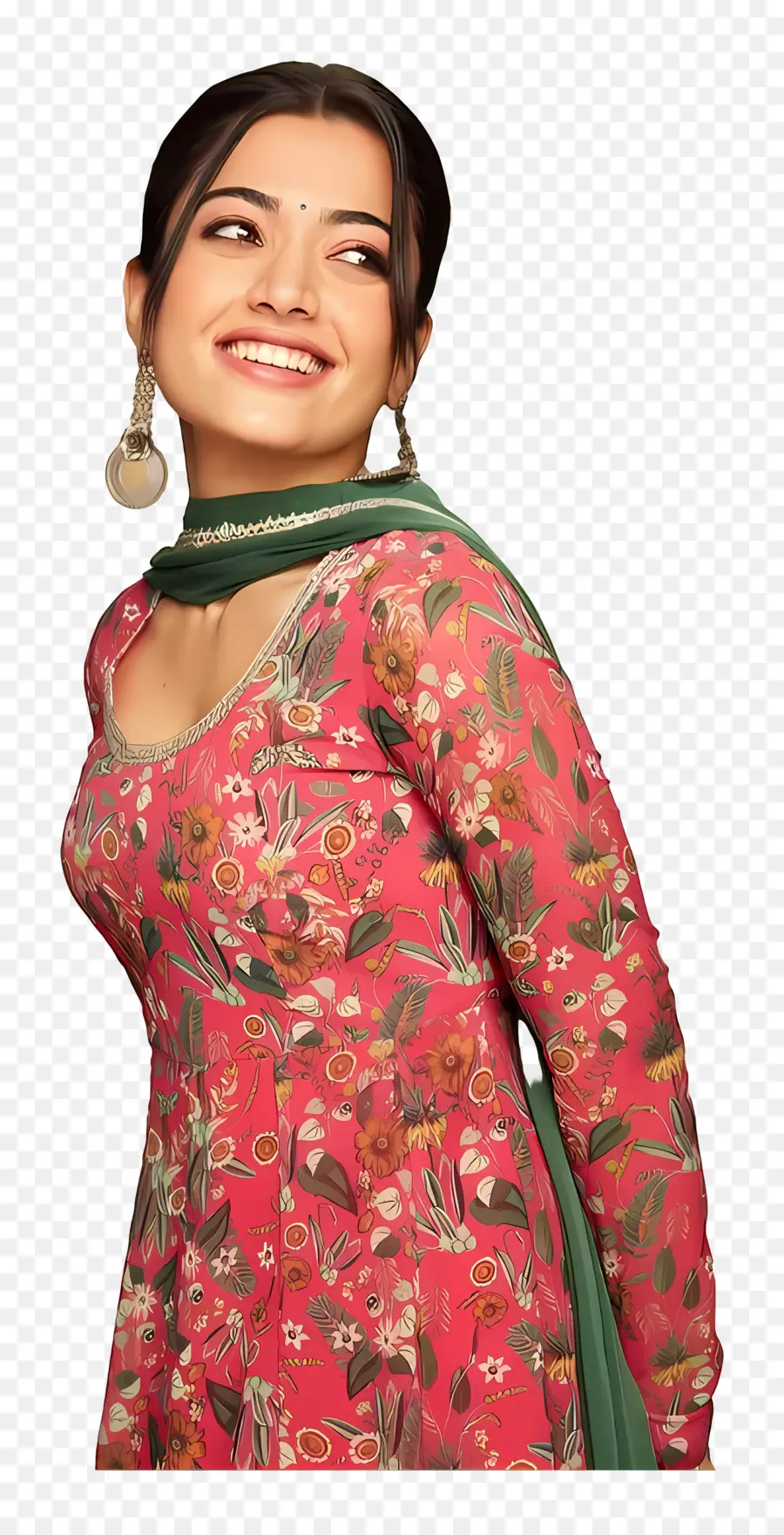 Rashmika Mandanna，Vestido De Flores PNG