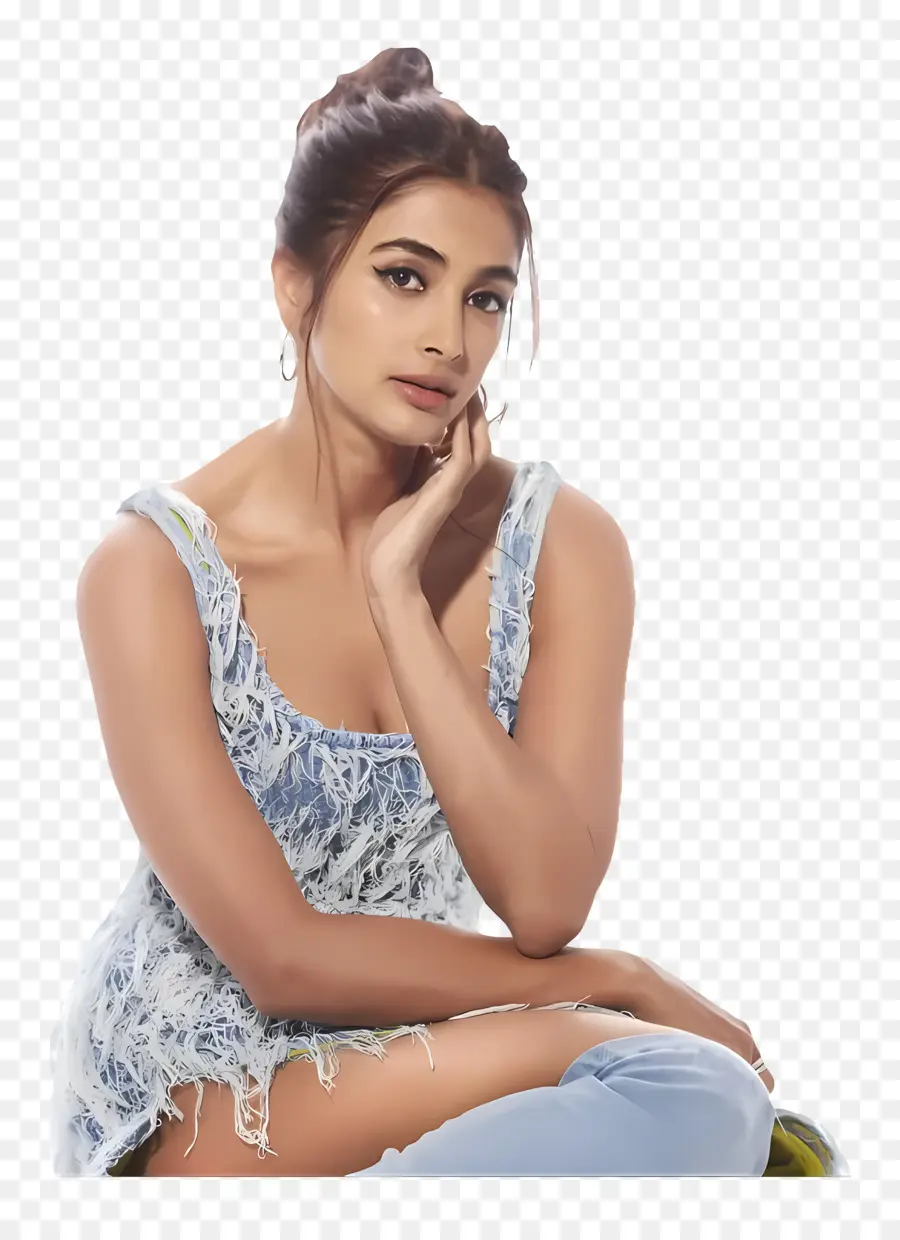 Pooja Hegde，Mujer Con Un Vestido Azul PNG