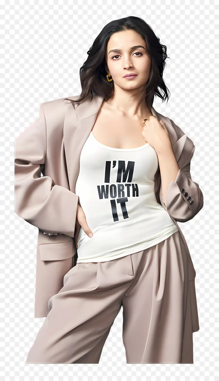 Alia Bhatt，Mujer En Blazer Con Camisa De Texto PNG