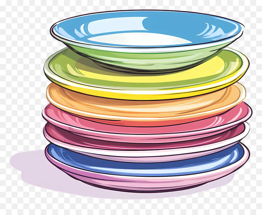 Pila De Platos，Platos Coloridos PNG