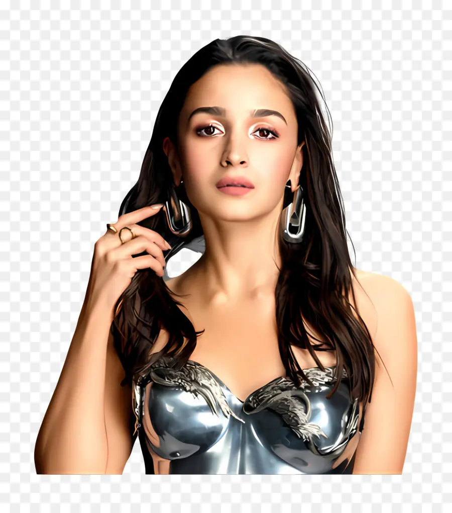 Alia Bhatt，Mujer En Vestido Metalico PNG