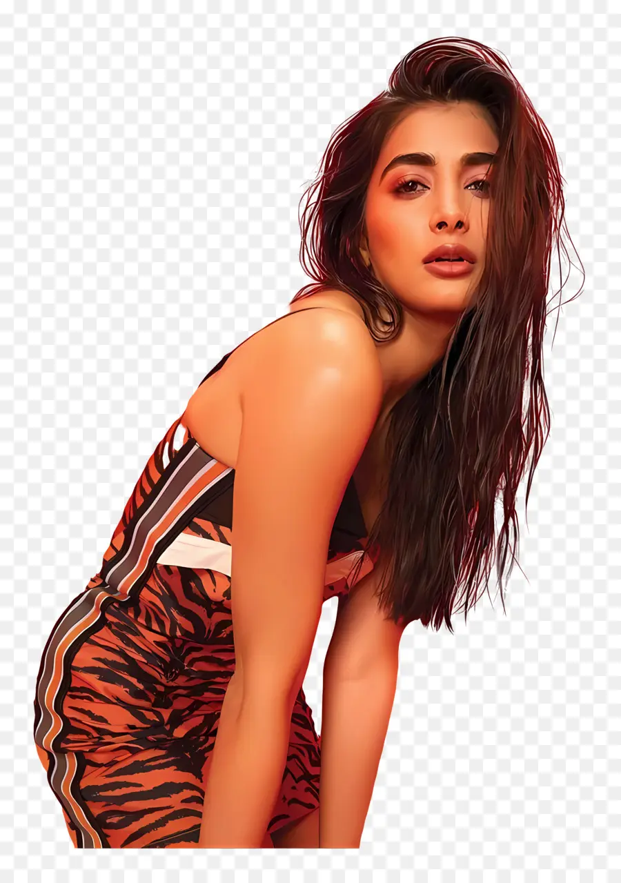 Pooja Hegde，Mujer Con Un Vestido Estampado PNG