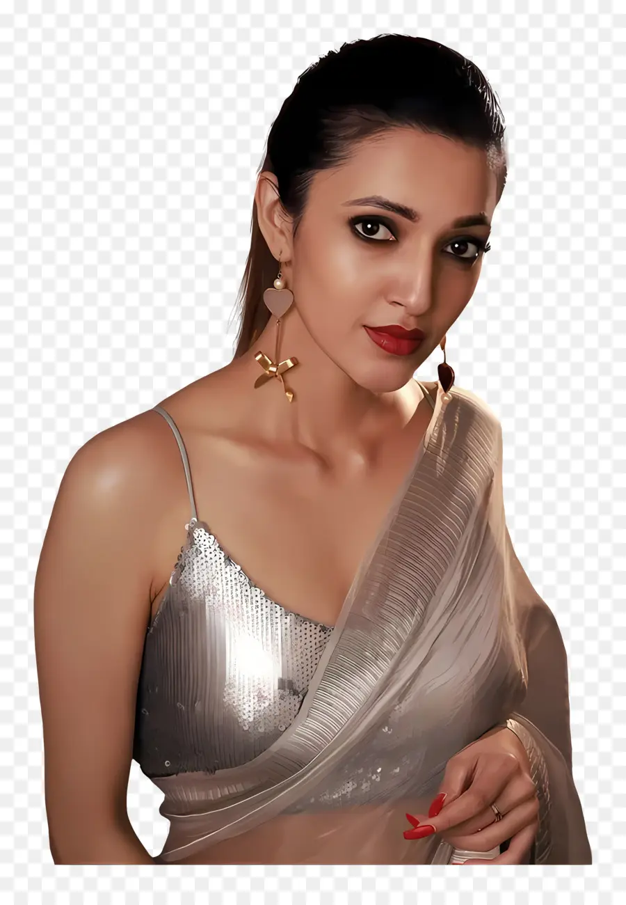 Neha Shetty，Mujer En Sari Plateado PNG