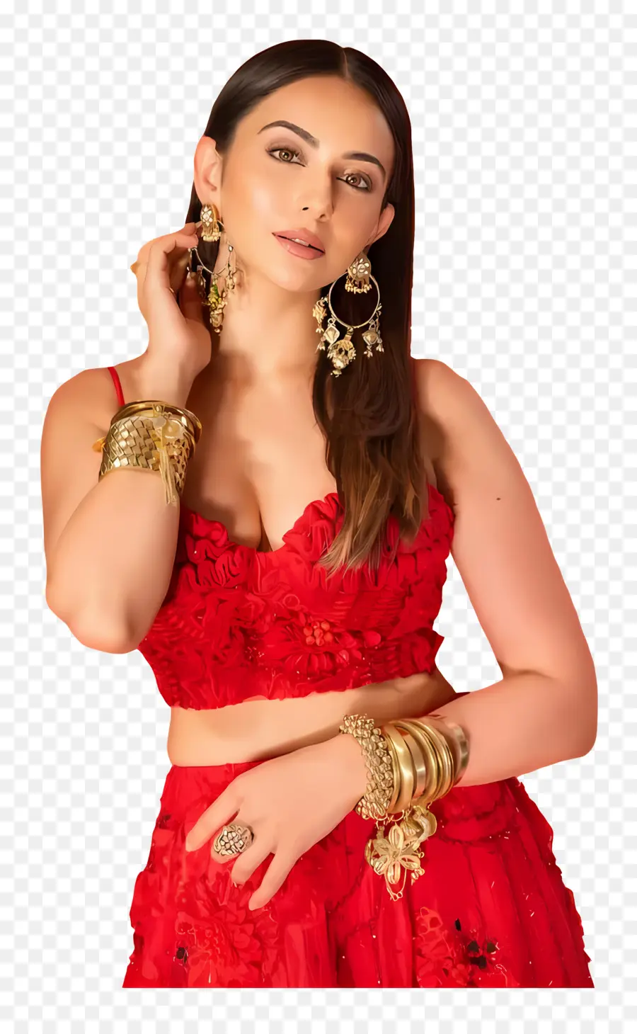 Rakul Preet Singh，Mujer En Vestido Rojo PNG