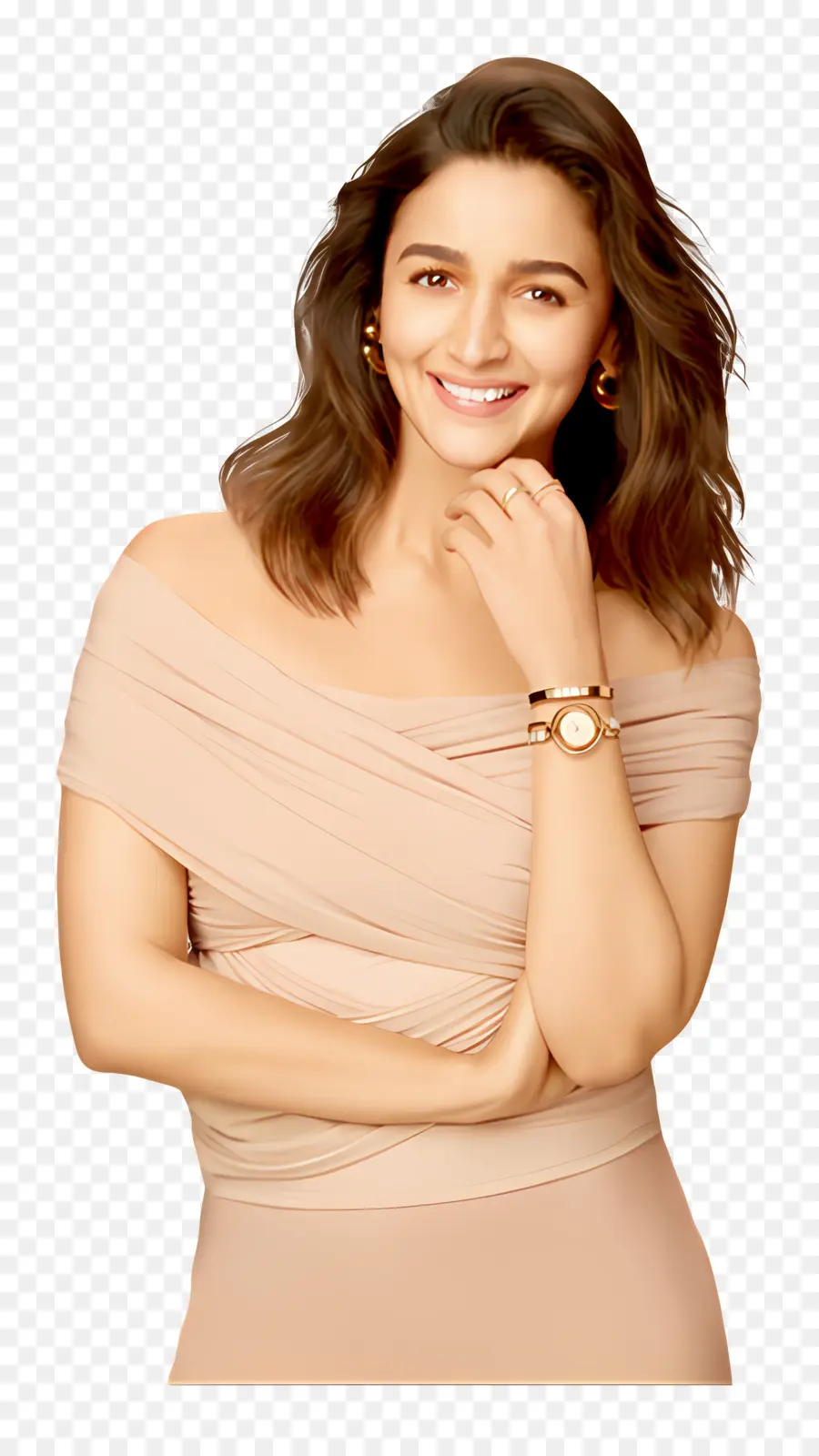 Alia Bhatt，Mujer Sonriente En Vestido Beige PNG