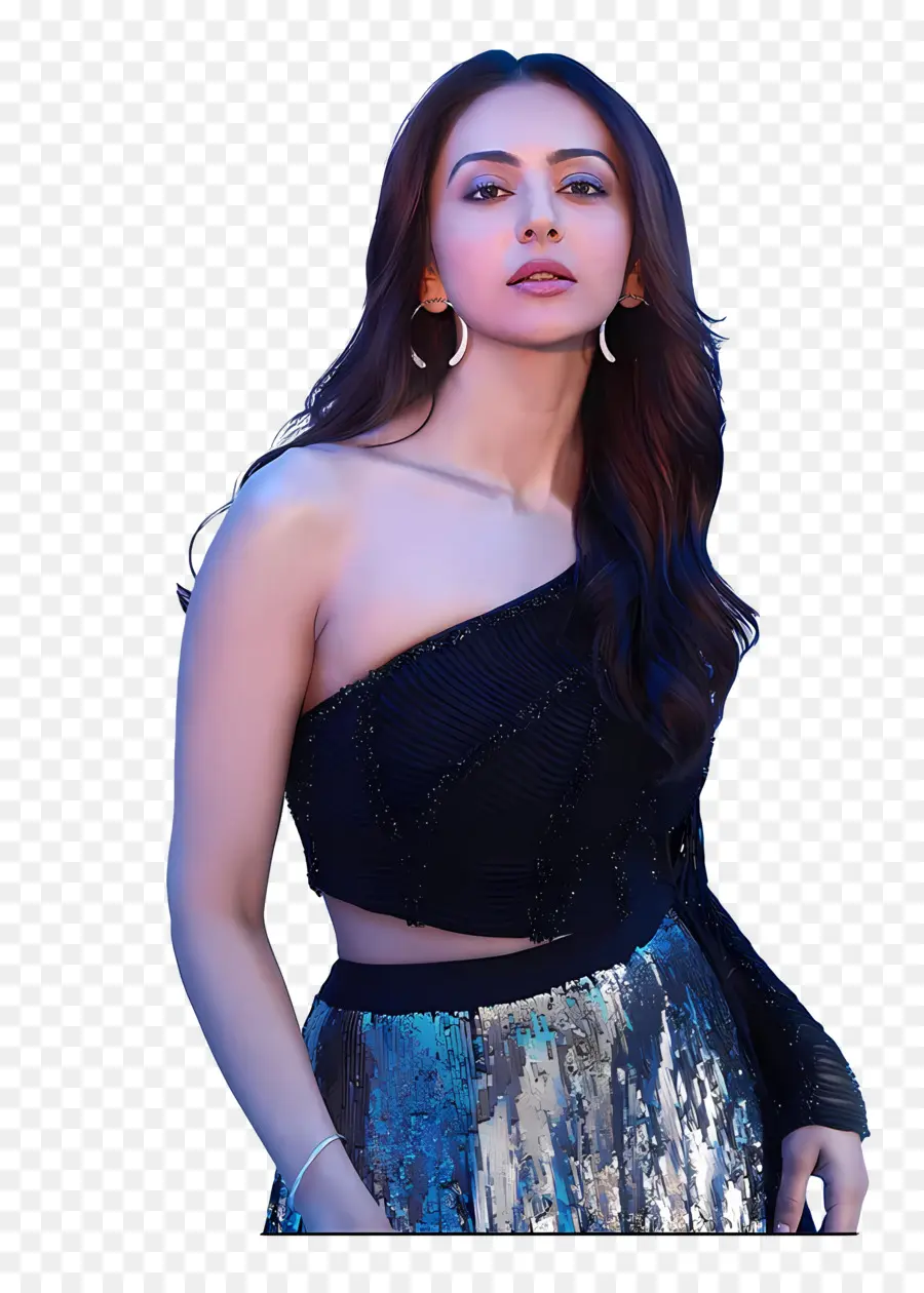 Rakul Preet Singh，Mujer En Vestido Negro PNG