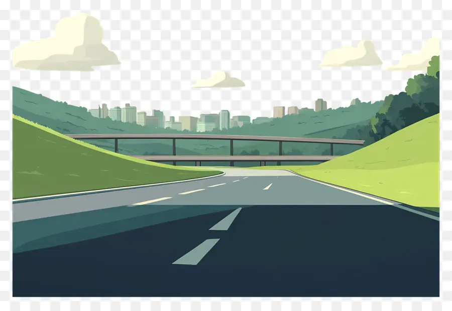 Camino De Dibujos Animados，Paisaje Urbano Con Puente PNG