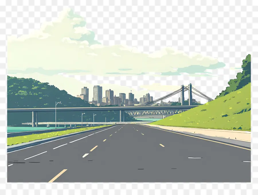 Camino De Dibujos Animados，Paisaje Urbano Con Puente PNG