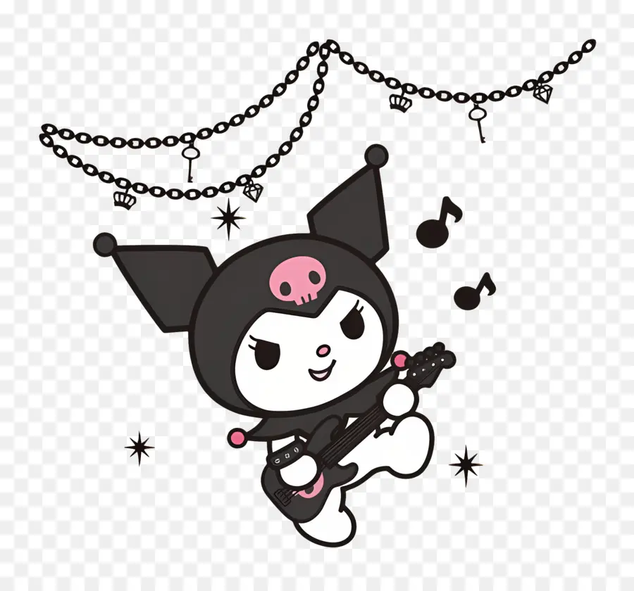 Kuromi，Personaje De Dibujos Animados Tocando La Guitarra PNG