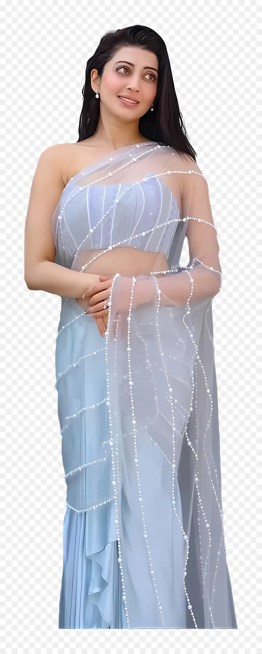 Pranitha Subhash，Mujer En Sari Azul PNG