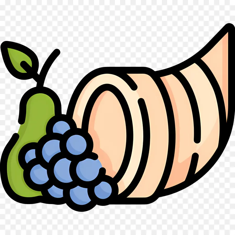 Cornucopia De Acción De Gracias，Cornucopia Con Pera Y Uvas PNG