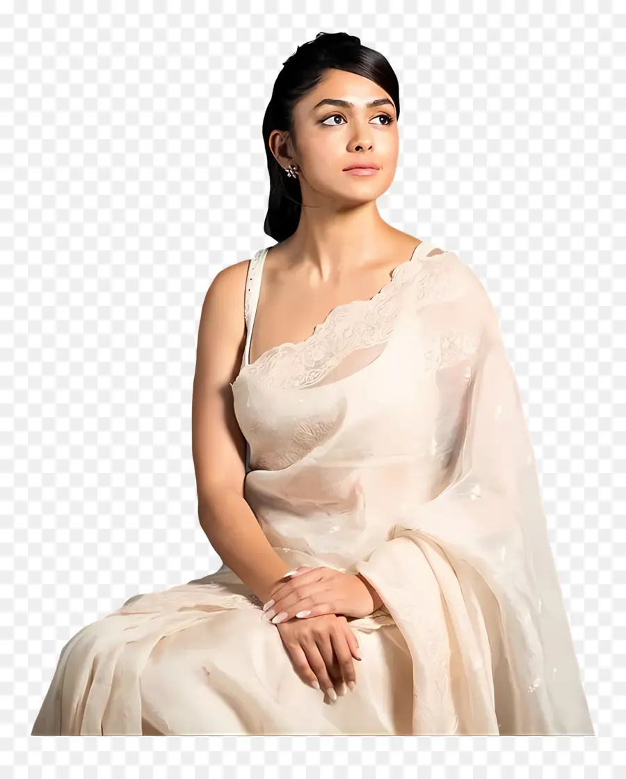 Mrunal Thakur，Mujer En Sari PNG