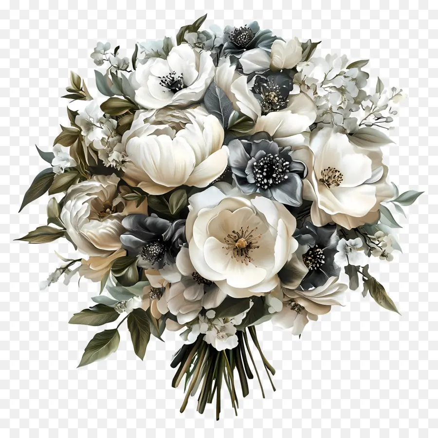 Ramo De Novia，Ramo Floral Monocromo PNG